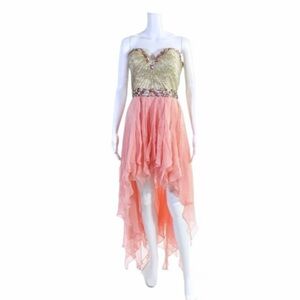 NWOT Sherri Hill Dress Size 0 Pastel Pink Rhinestone Crystal Beaded Hi Low 1920